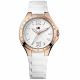 RELOJ TOMMY H CON CORREA BLANCA DE SILI, CAJA DE ACERO INOXIDABLE, DAMA
