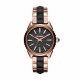 RELOJ DIESEL CON CORREA ORO ROSA DE ACERO INOXIDABLE Y CUERO NEGRO, CAJA DE ACERO INOXIDABLE, DAMA