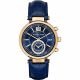 RELOJ MK CON CORREA AZUL DE CUERO, CAJA DE ACERO INOXIDABLE, DAMA