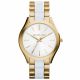 RELOJ MICHAEL KORS  CORREA DORADA BLANCA DE ACERO INOXIDABLE, CAJA DE ACERO INOXIDABLE, DAMA