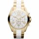 RELOJ MICHAEL KORS  CORREA DORADA BLANCA DE ACERO INOXIDABLE, CAJA DE ACERO INOXIDABLE, DAMA