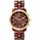 RELOJ MK CON CORREA MARRON DE RESINA, CAJA DE ACERO INOXIDABLE, DAMA