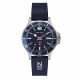 ss color case, blu top ring, blu dial, blu silicon strap with logo