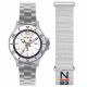 ss color case, white top ring, white dial, ss color metal band and white nato strap