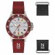 SS COLOR CASE, RED TOP RING, WHTIE DIAL, RED SILICON BAND AND BLACK NATO.