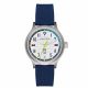 ss color case, white dial with blue accent, blue silicon band