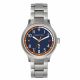 ss color case, blue dial with red accent, ss metal band