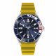 SS CASE, BLU TOP, BLU DIAL, YELLOW SILICON STRAP.