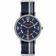 ss color case, blue dial with flags, blue with white lining nato band