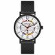 black color case, white dial with flags , black metal band