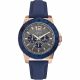 RELOJ GUESS CON CORREA AZUL DE CUERO, CAJA DE ACERO INOXIDABLE, CABALLERO
