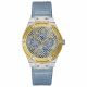 RELOJ GUESS CON CORREA AZUL DE CUERO , CAJA DE ACERO INOXIDABLE, DAMA