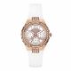 RELOJ GUESS CON CORREA BLANCA DE SILI, CAJA DE ACERO INOXIDABLE, DAMA