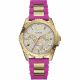 RELOJ GUESS CON CORREA FUCSIA DE SILI, CAJA DE ACERO INOXIDABLE, DAMA