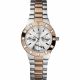 RELOJ GUESS  CORREA PLATEADA ORO ROSA DE ACERO INOXIDABLE, CAJA DE ACERO INOXIDABLE, DAMA