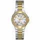 RELOJ GUESS  CORREA PLATEADA DORADA DE ACERO INOXIDABLE, CAJA DE ACERO INOXIDABLE, DAMA